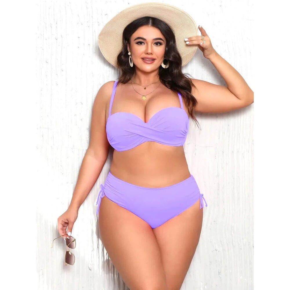 Womens L/XL Purple Two Piece Bikini Set Swimsuit Underwire Molded Convertible